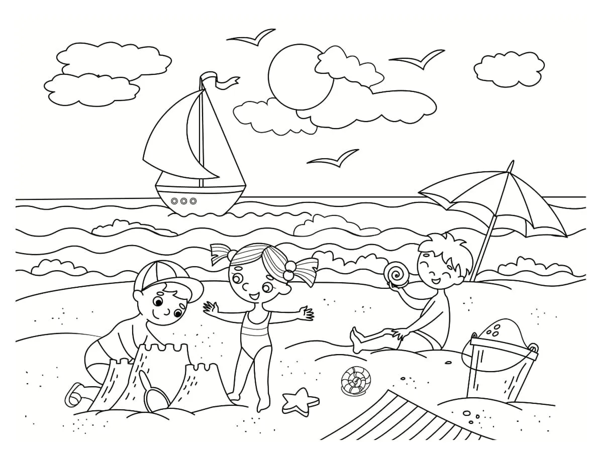 coloriage Plage a imprimer pour enfant de 4 ans