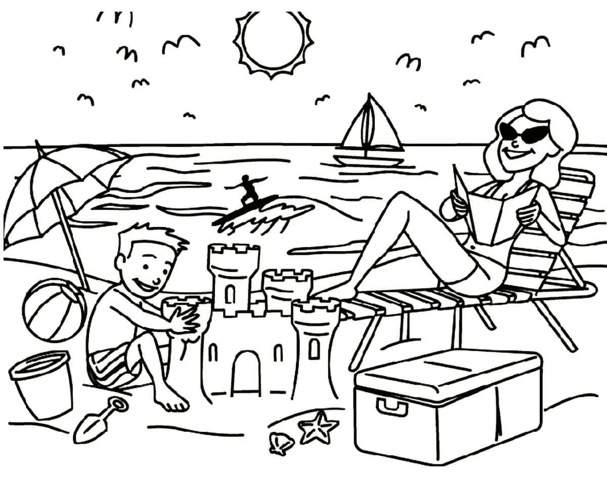 coloriage Plage pour enfant de 6 ans 1