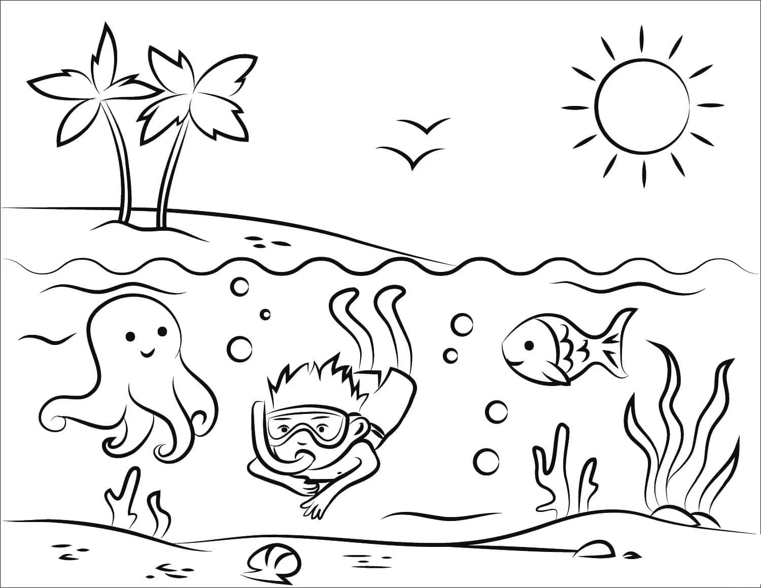 coloriage Plage et apprentissage 1