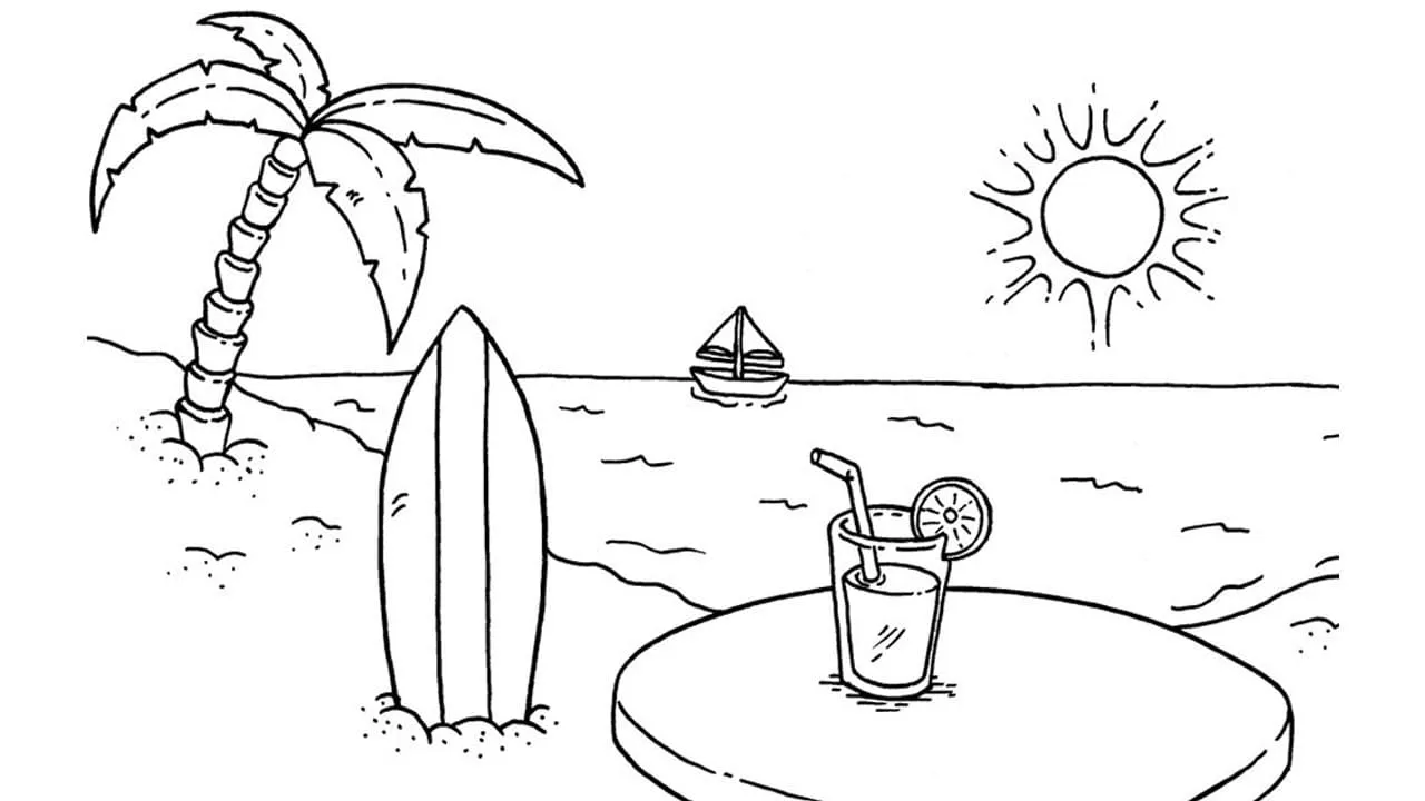 coloriage Plage de pour enfants