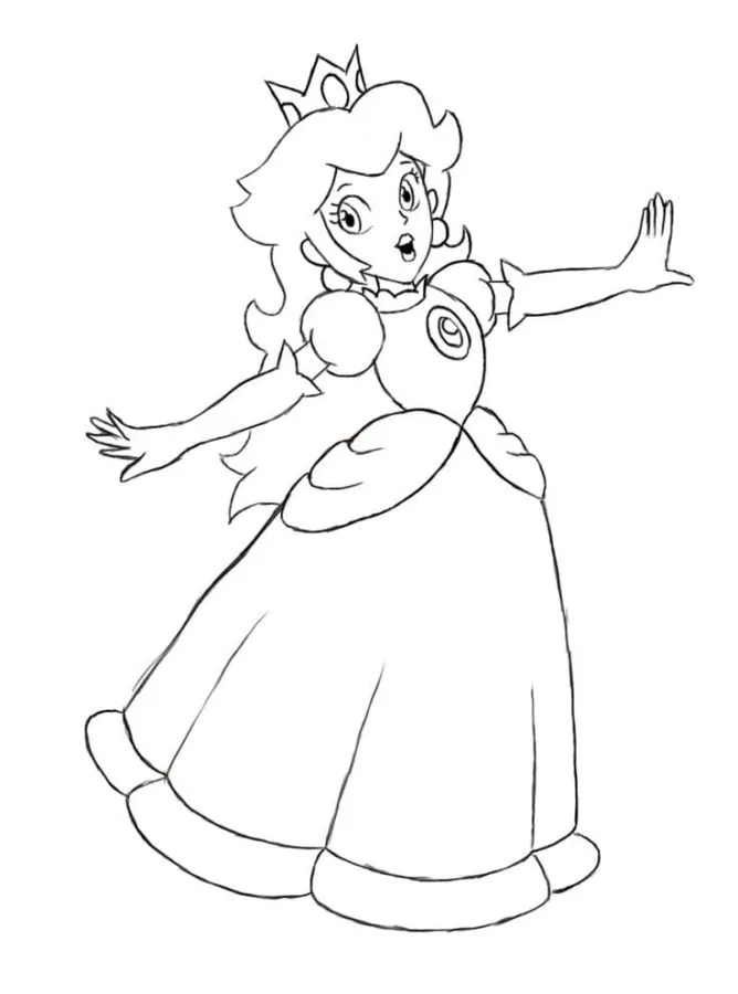 coloriage Princesse Peach à imprimer pour enfant de 4 ans