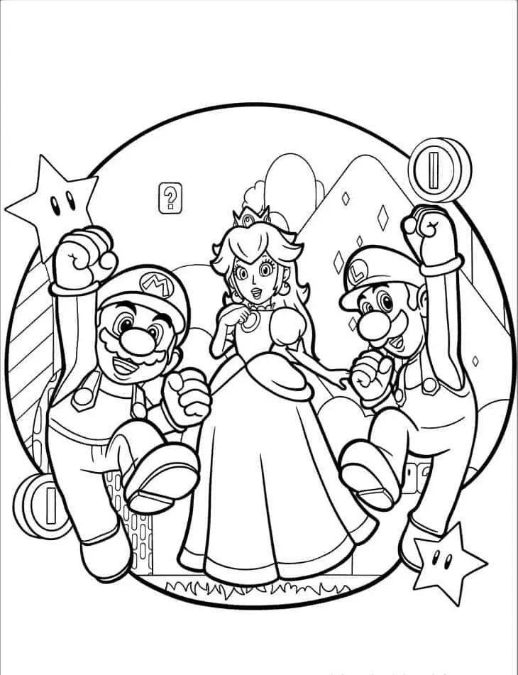 coloriage Princesse Peach à imprimer pour enfant de 7 ans 1