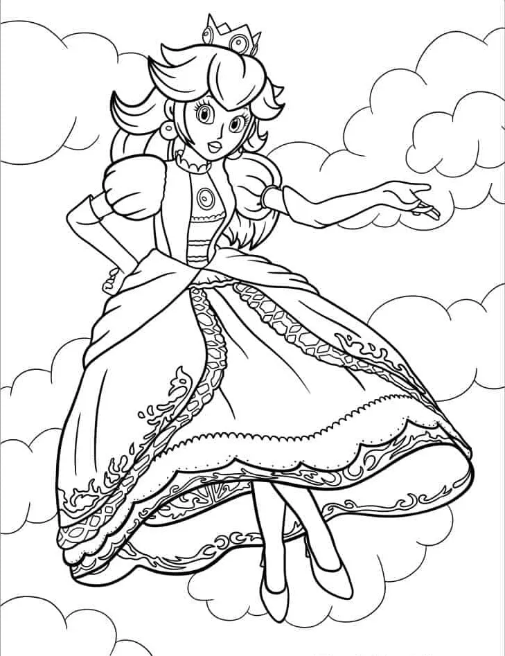 coloriage Princesse Peach a imprimer pour enfant de 4 ans 2