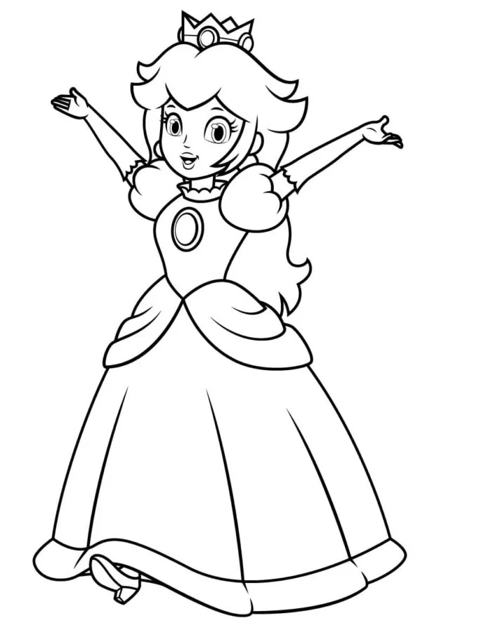 coloriage Princesse Peach à imprimer pour enfant de 3 ans 1