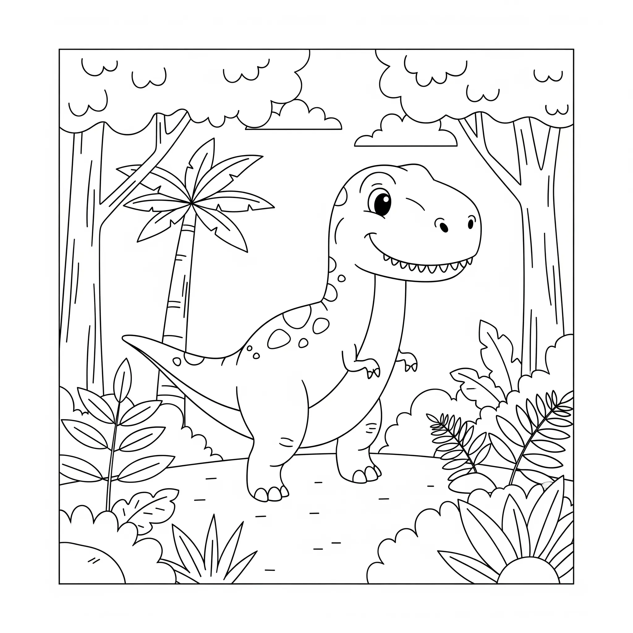 coloriage T Rex dans la jungle pour enfants a imprimer gratuit