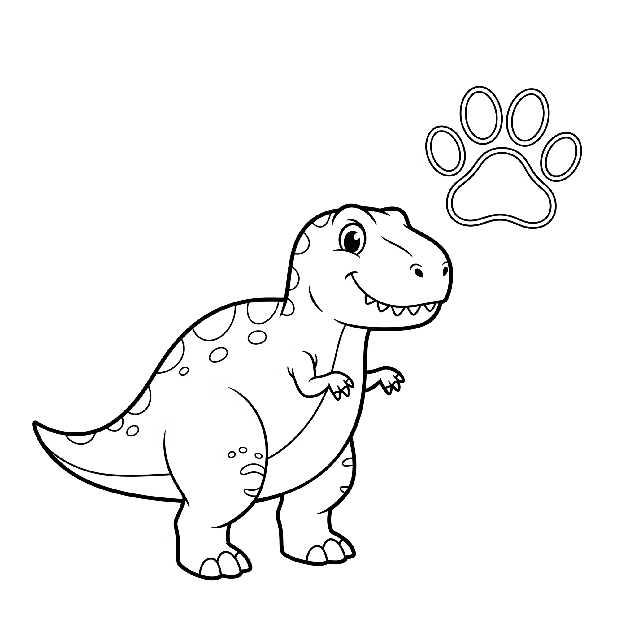 coloriage T Rex et une empreinte de patte a telecharger