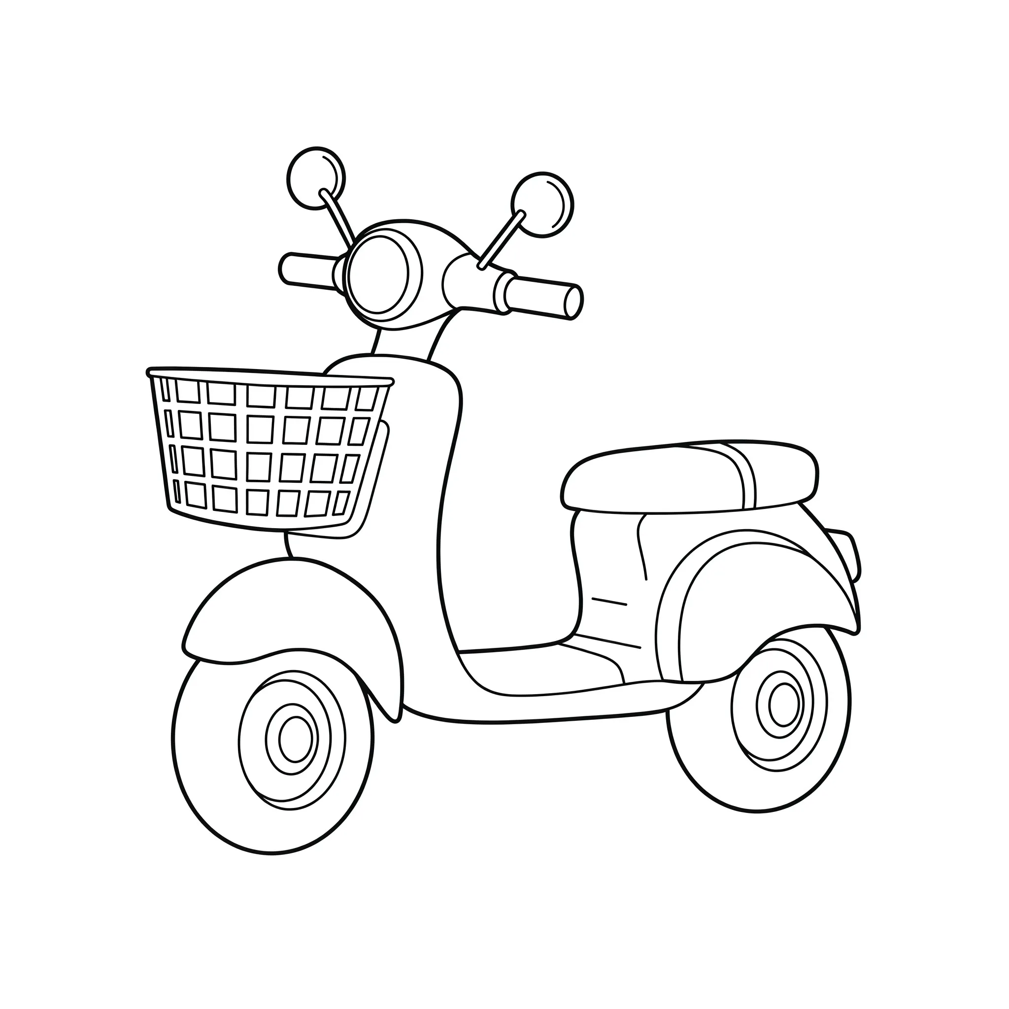 coloriage Un scooter mignon avec un panier pour enfant de 3 ans