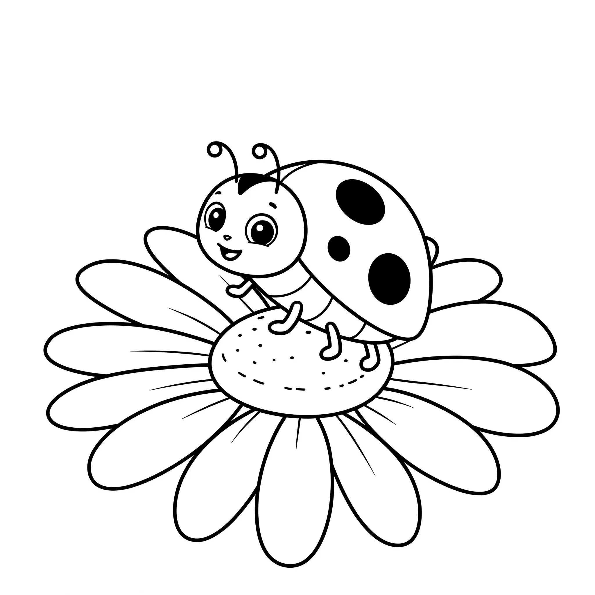 coloriage Une coccinelle sur une fleur à imprimer pour enfants