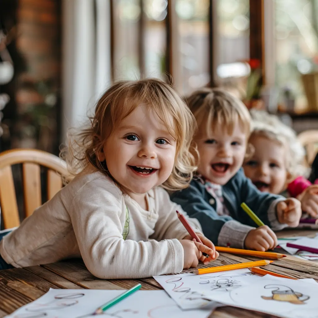 Enfants souriants en train de colorier