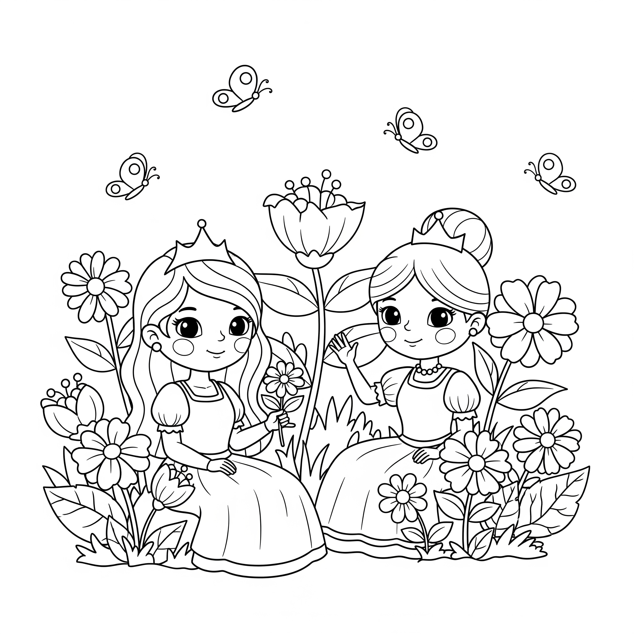 Princesses in Flowers coloring pages to print for 9 year olds