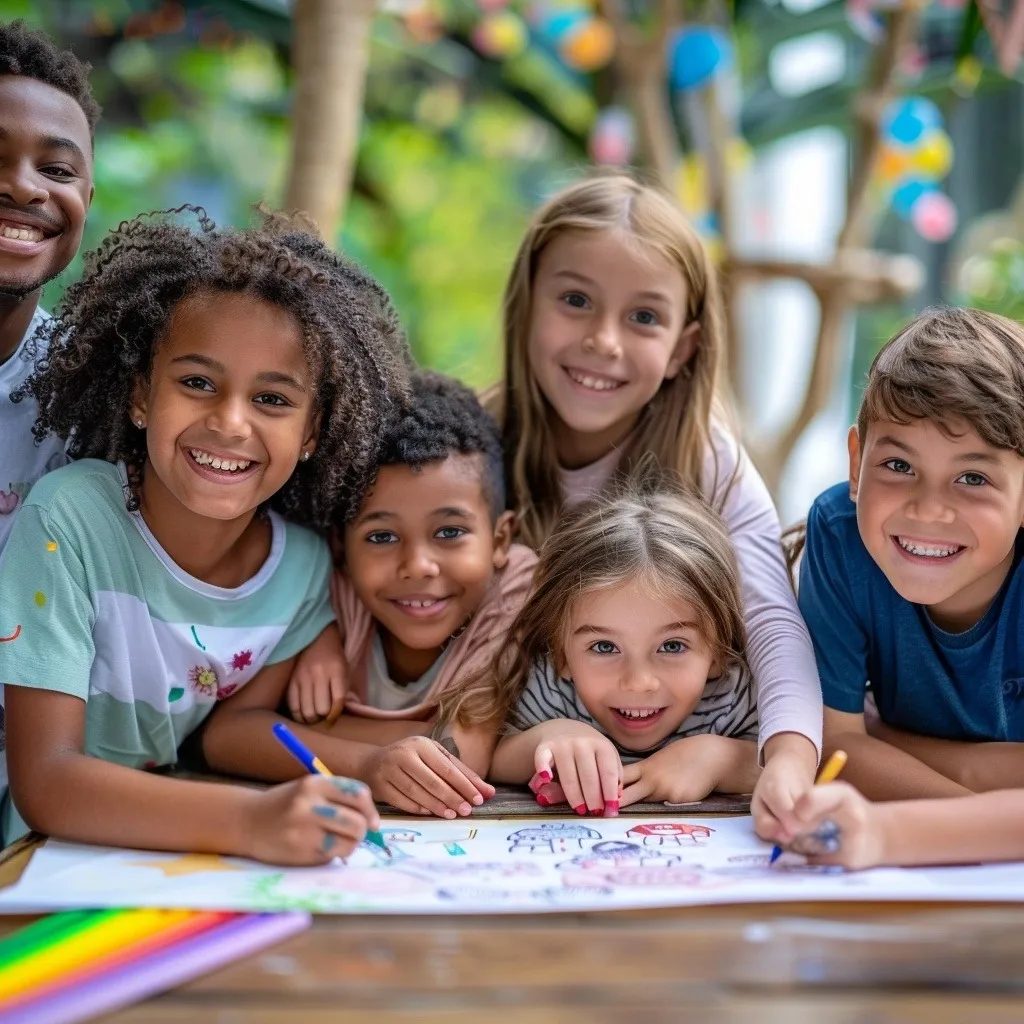 Un enfant heureux en train de colorier