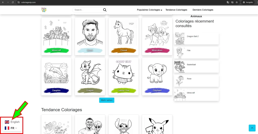 Changez la langue en anglais sur ColoriageVIP.com