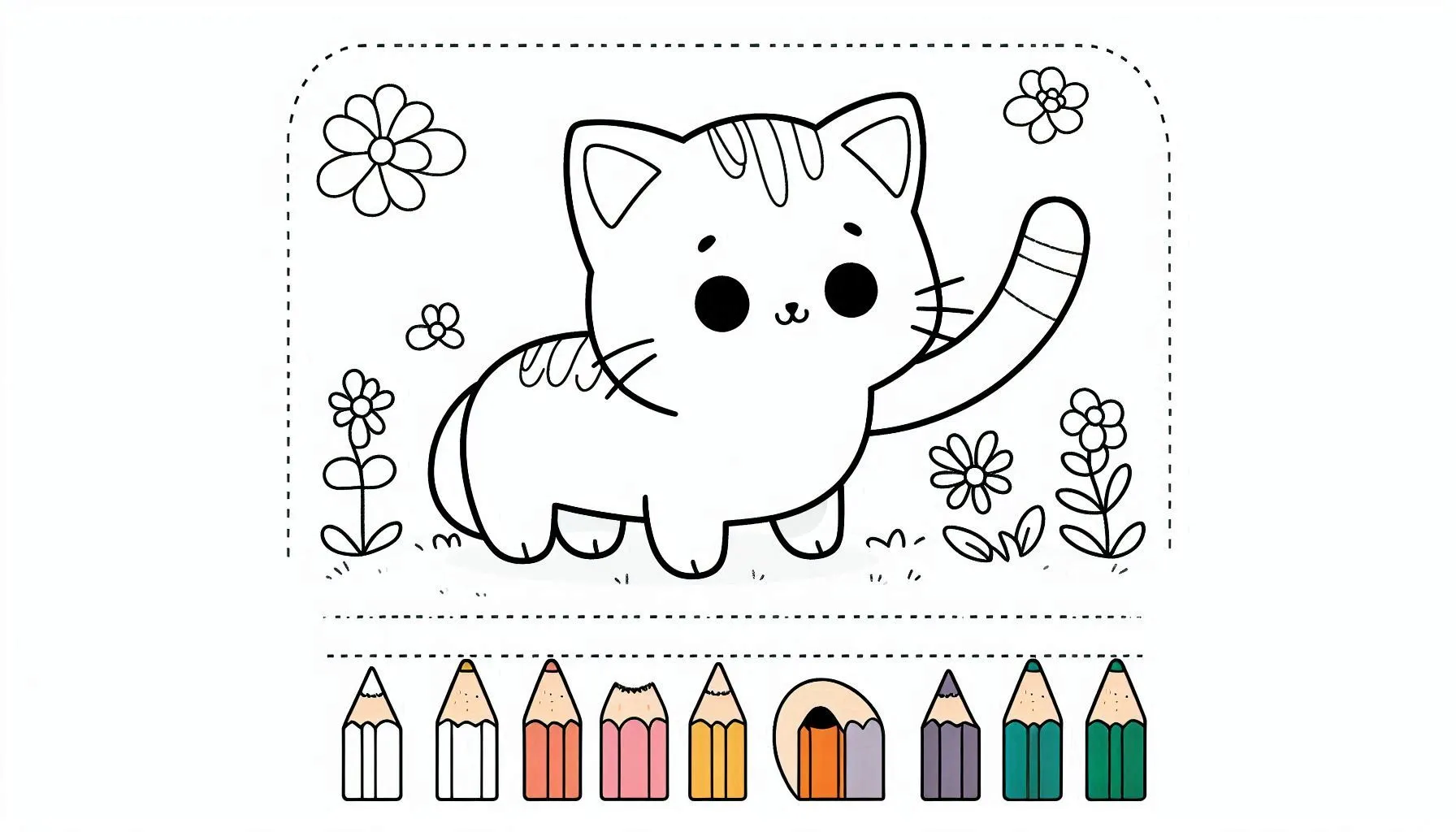 coloriage Chat Kawaii à imprimer pour enfant de 8 ans 1