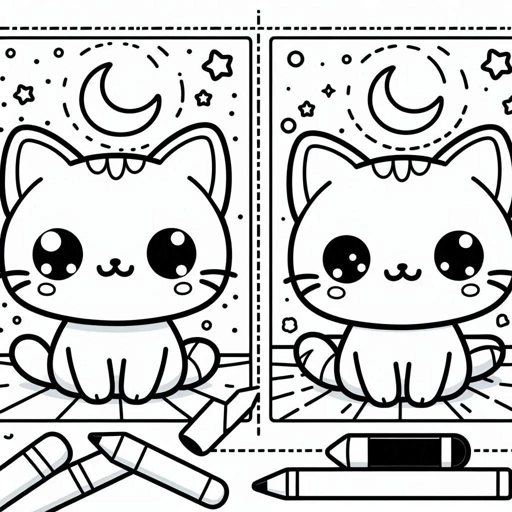 coloriage Chat Kawaii pour enfant à imprimer