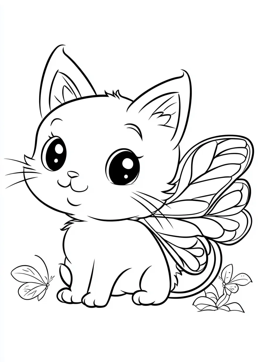 coloriage Chat Kawaii et découpage à imprimer 1