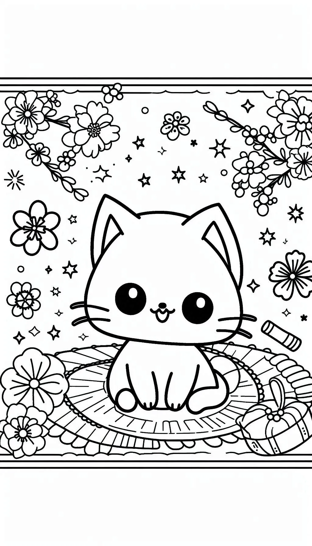 coloriage Chat Kawaii et découpage à imprimer