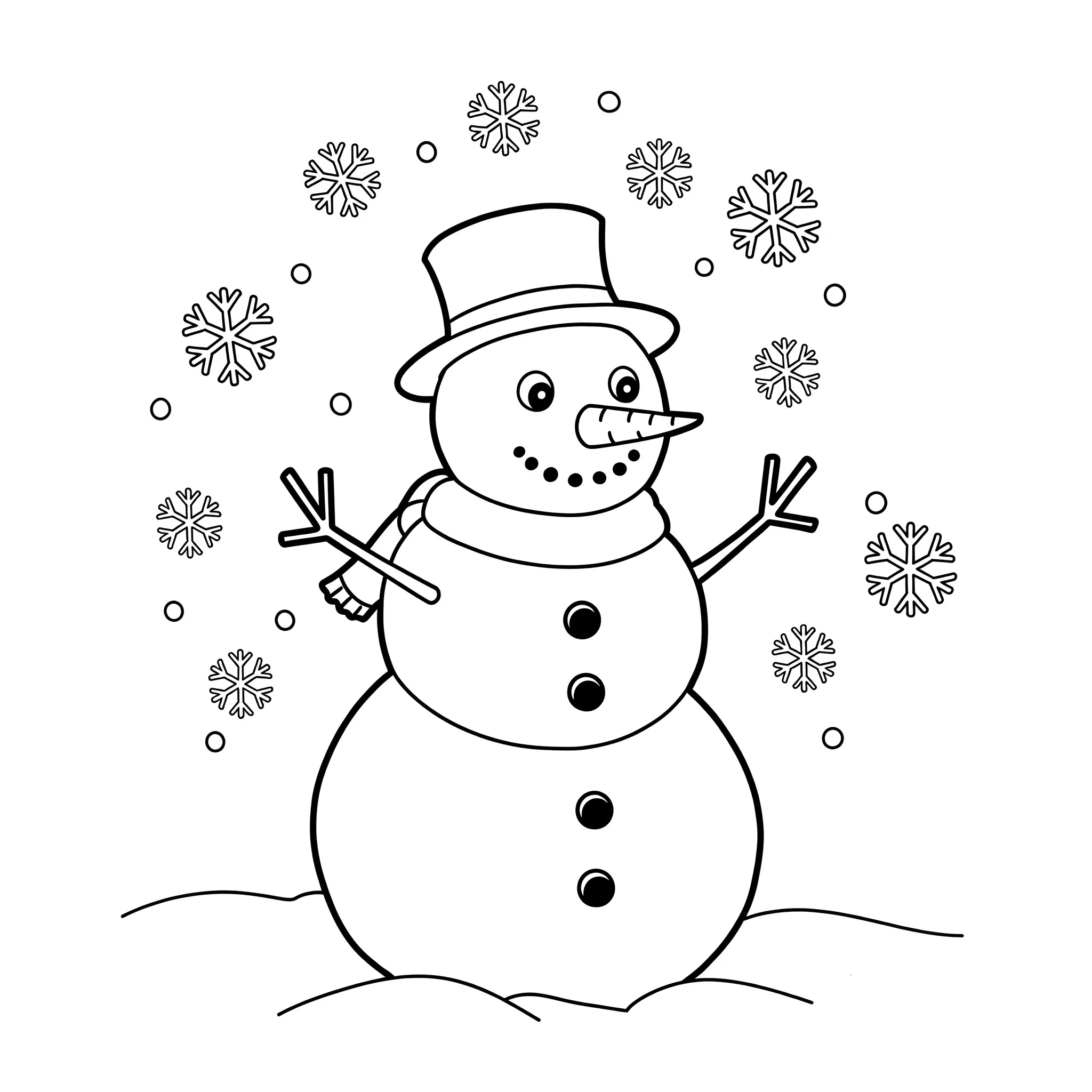 coloriage Bonhomme de neige et flocons de neige gratuit