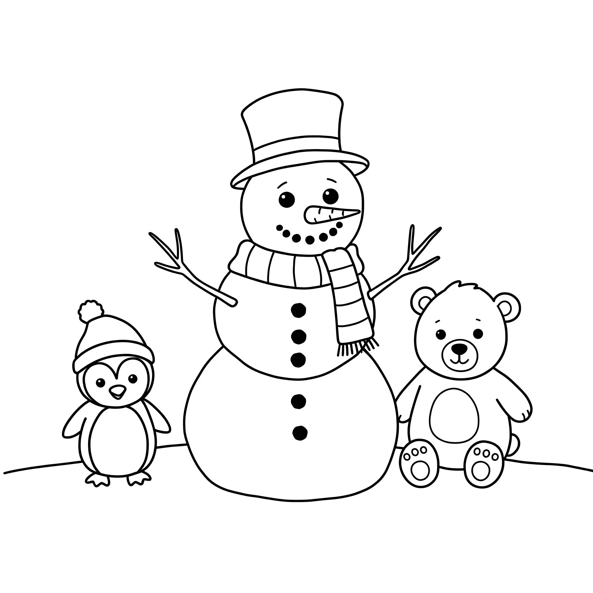 coloriage Bonhomme de neige et ses amis à imprimer pour enfant de 8 ans