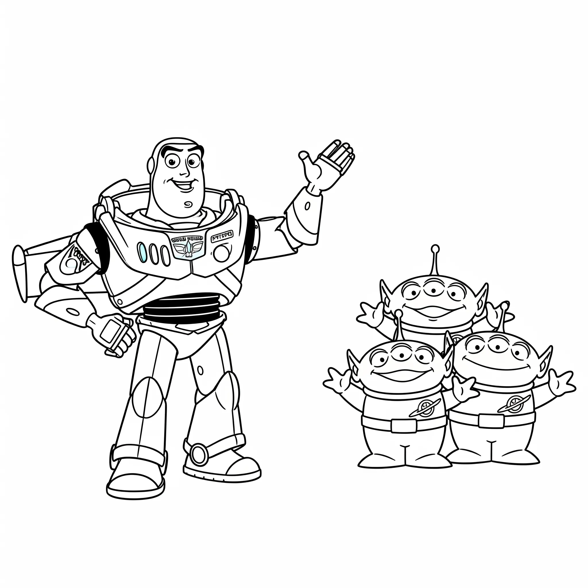 coloriage Buzz et les petits Aliens verts pour enfant de 4 ans