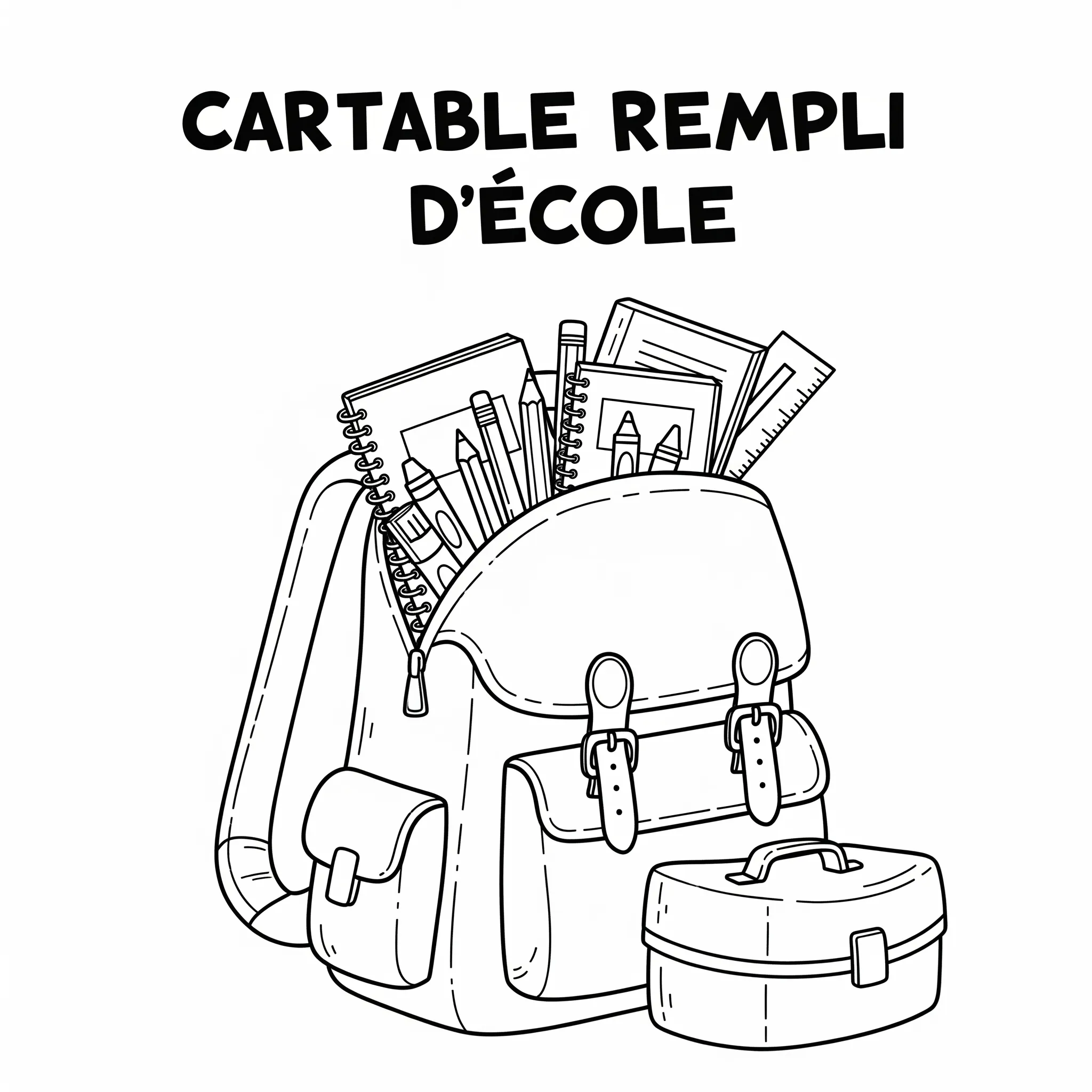 coloriage Cartable Rempli d’École et decoupage