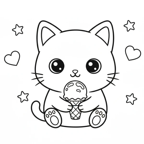 coloriage Chat Kawaii à imprimer pour enfant de 7 ans