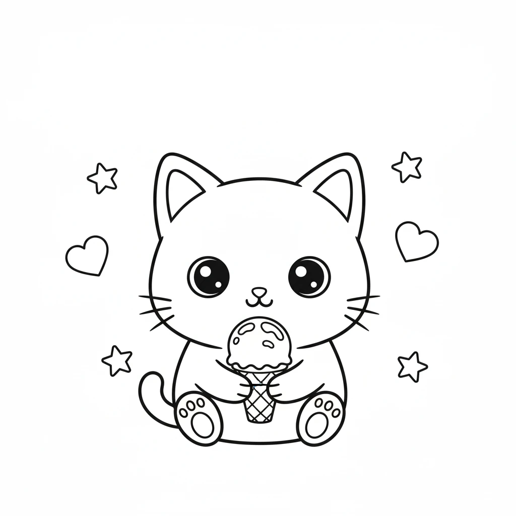 coloriage Chat Kawaii a imprimer