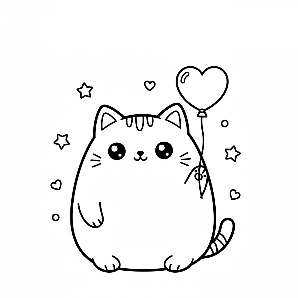 coloriage Chat Kawaii a imprimer pour enfant de 4 ans