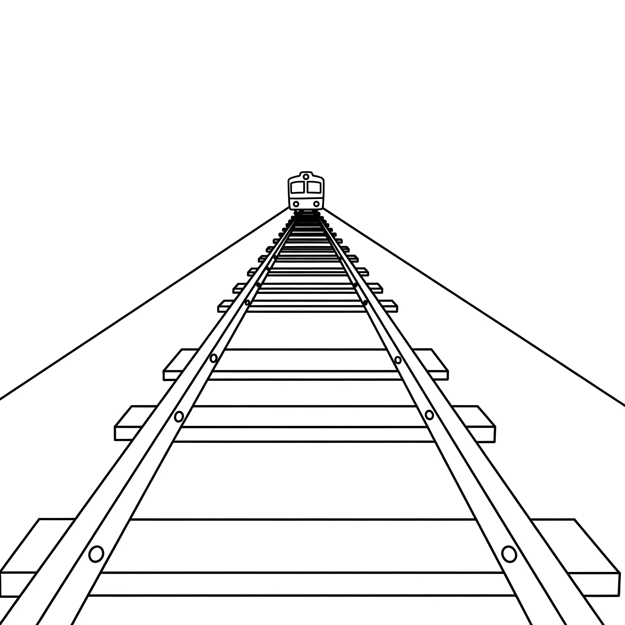 coloriage Des rails avec un train au loin pour enfants à télécharger