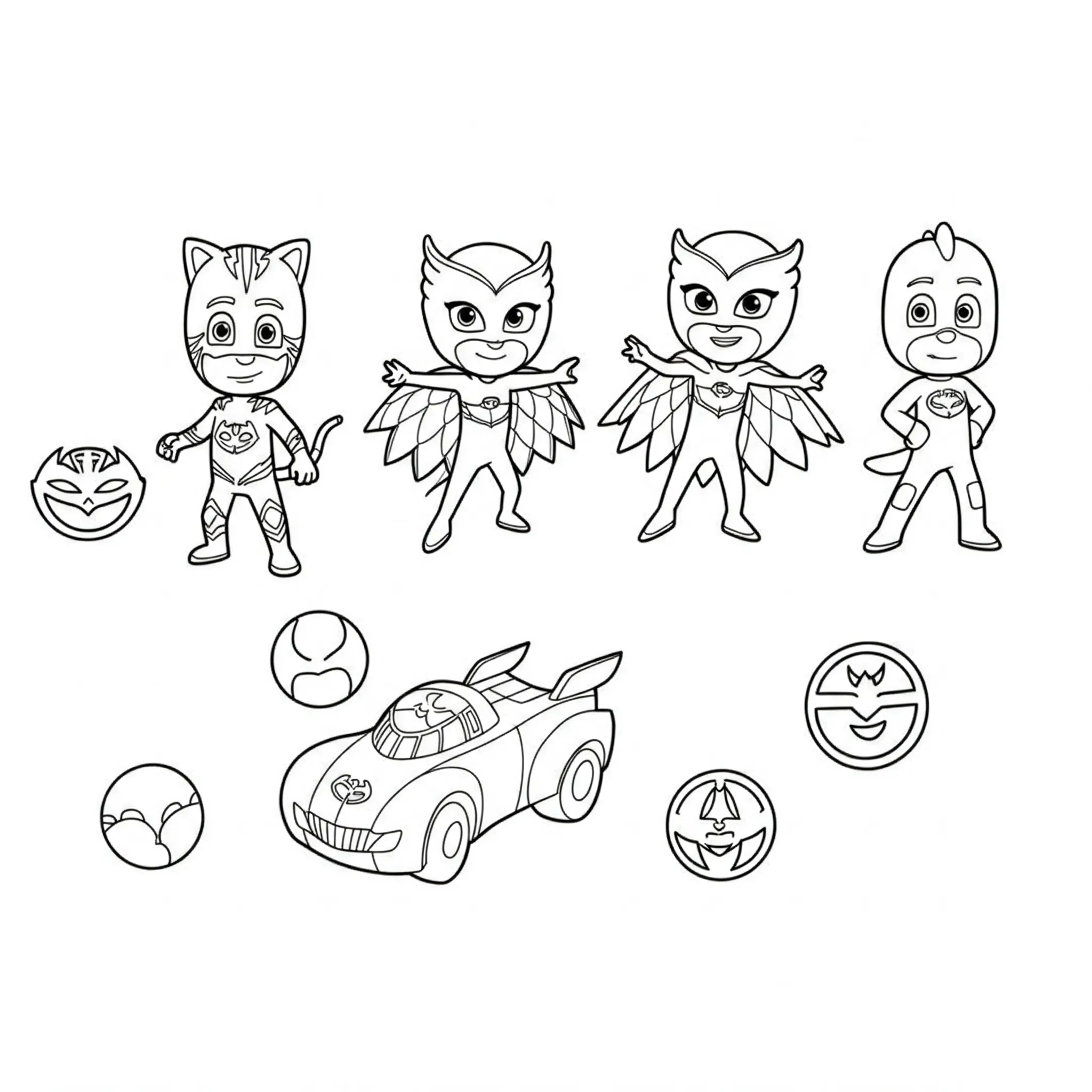 coloriage Formes et symboles des Pyjamasques pour enfant de 2 ans