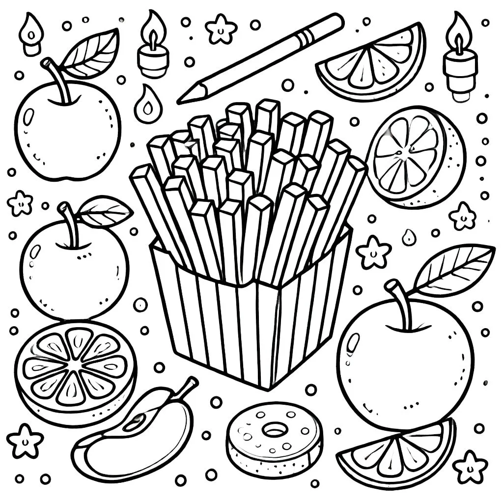 coloriage Frites à imprimer kawaii 1