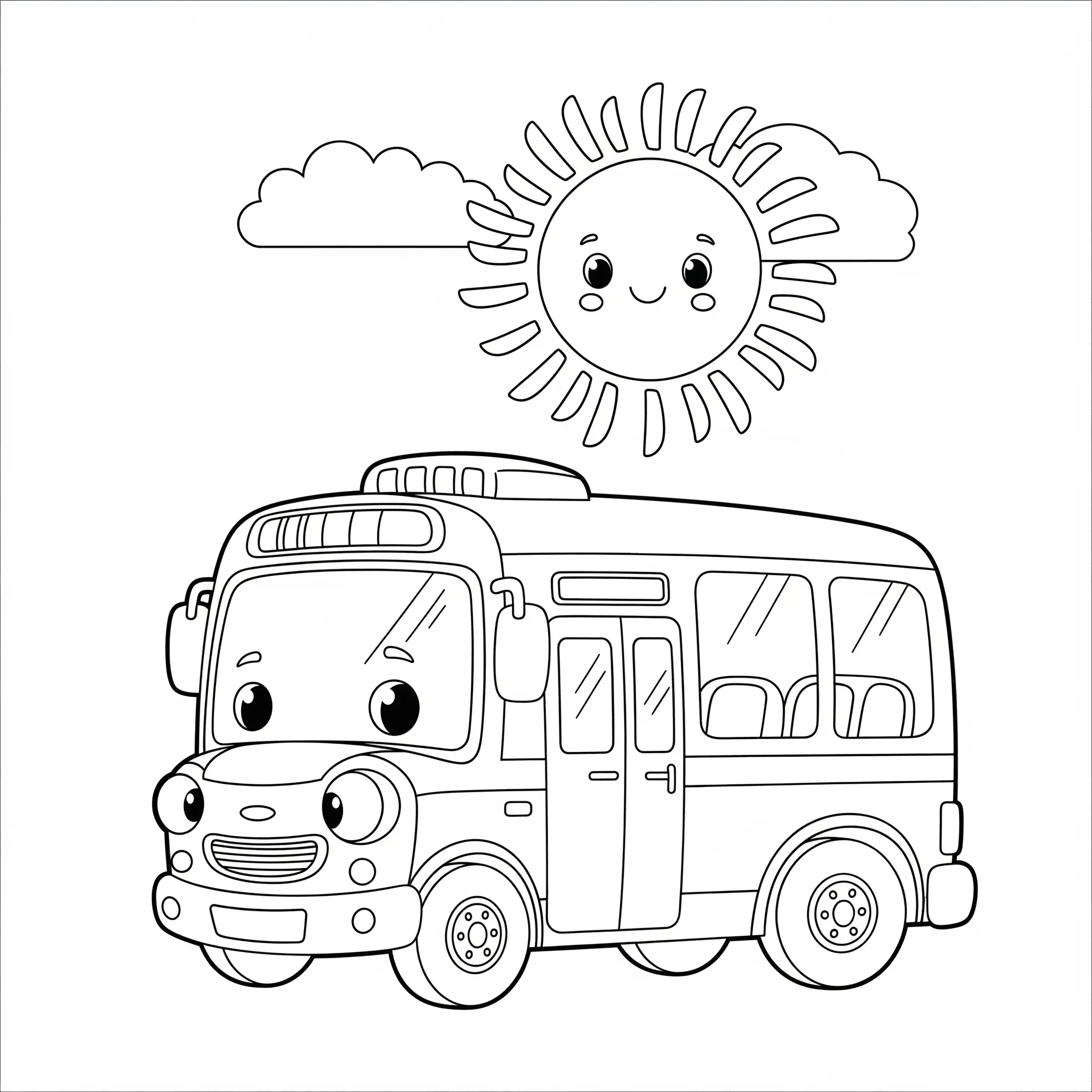 coloriage L’Autobus et le Soleil à imprimer pour enfant de 9 ans
