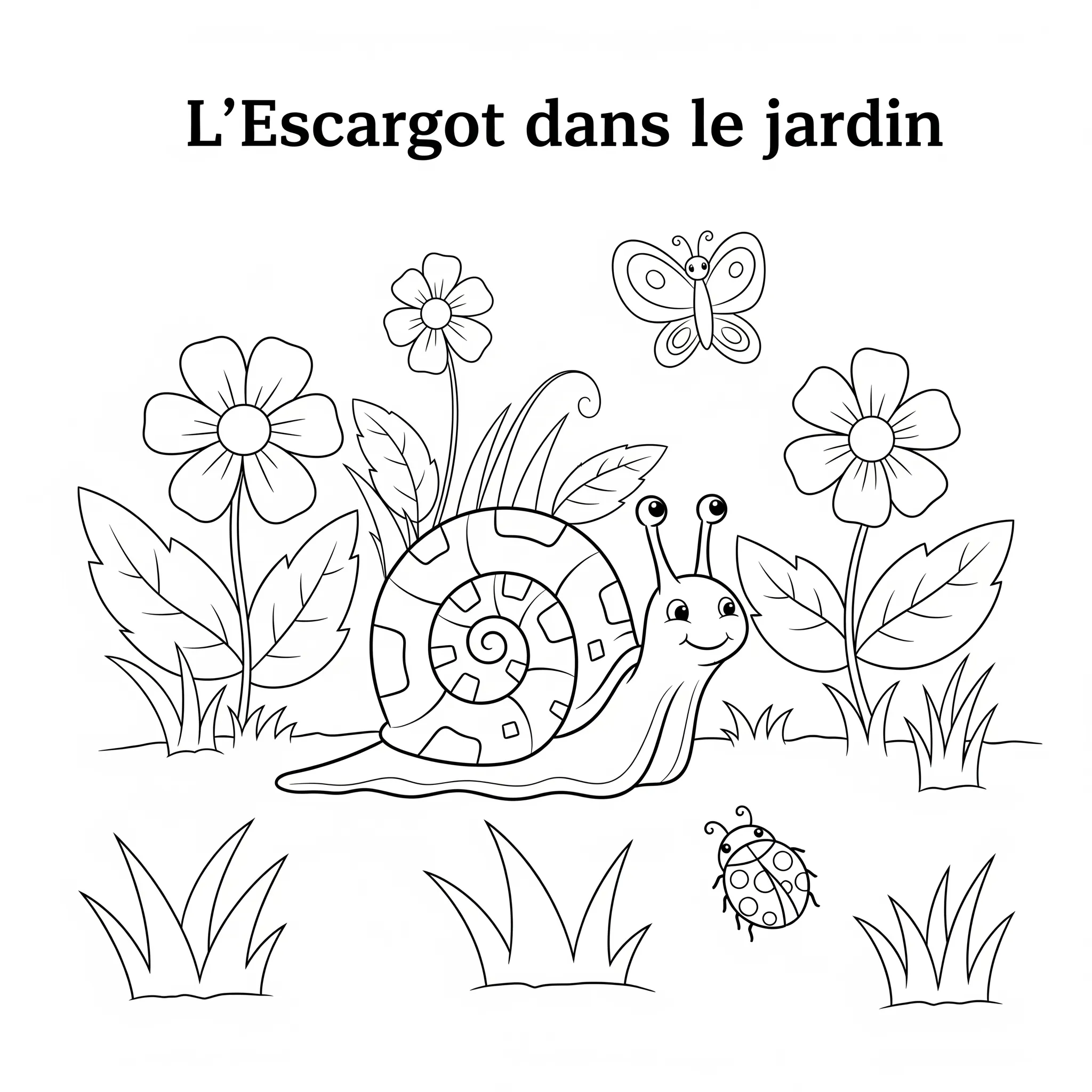coloriage L’Escargot dans le Jardin pour enfants a imprimer