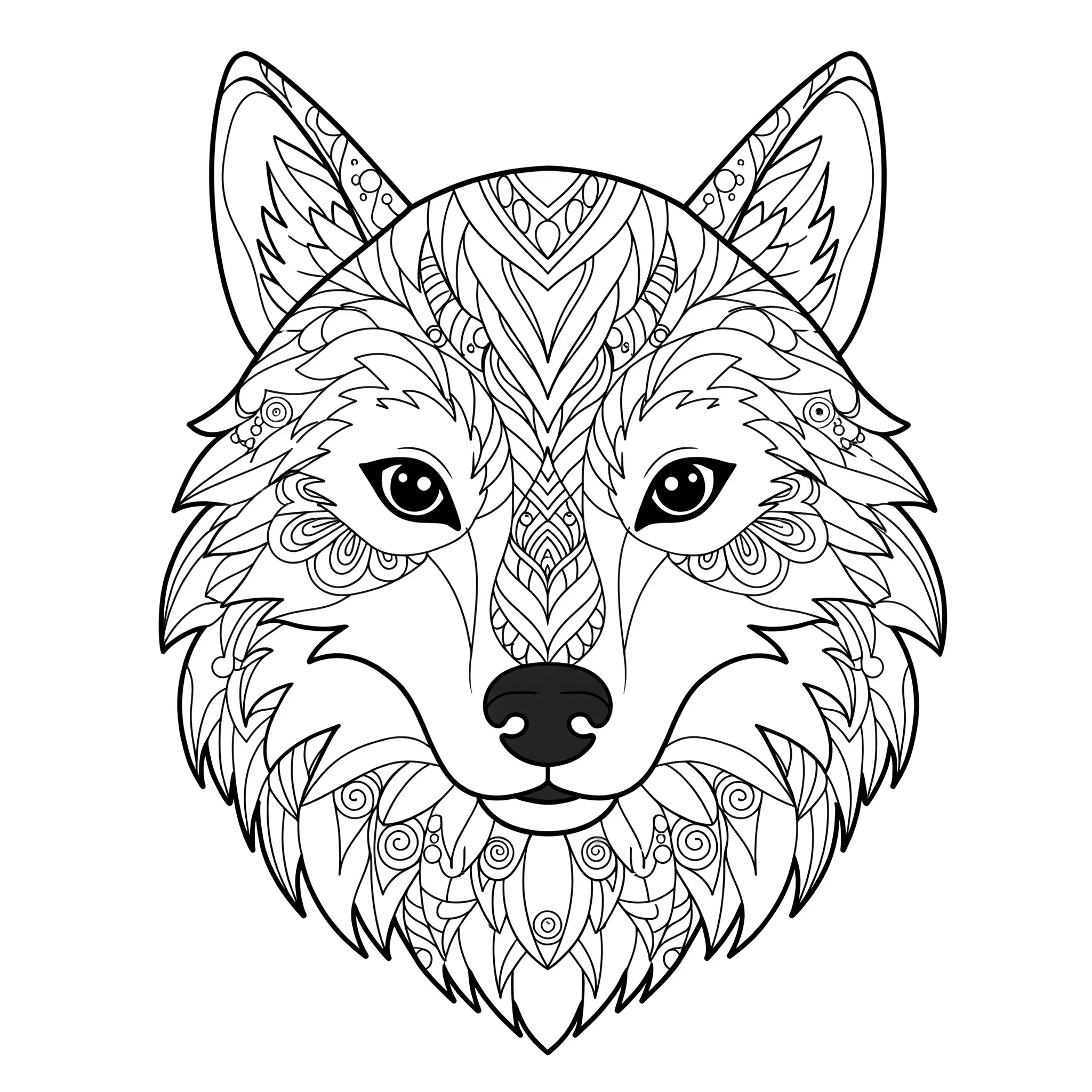 imprimer coloriage La tête d’un loup avec des motifs pour enfant