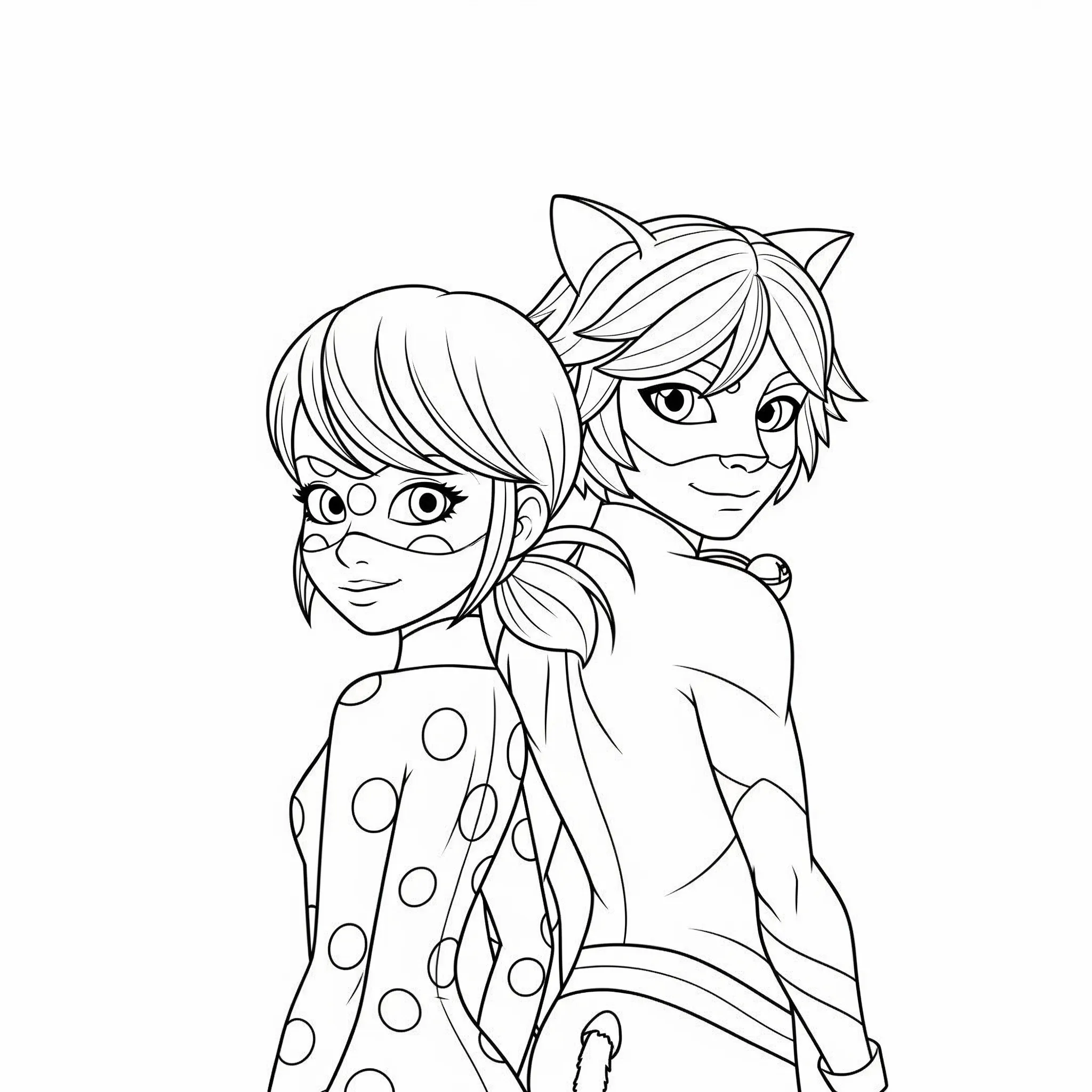 coloriage Ladybug et Chat Noir Dos à Dos pour enfant de à imprimer