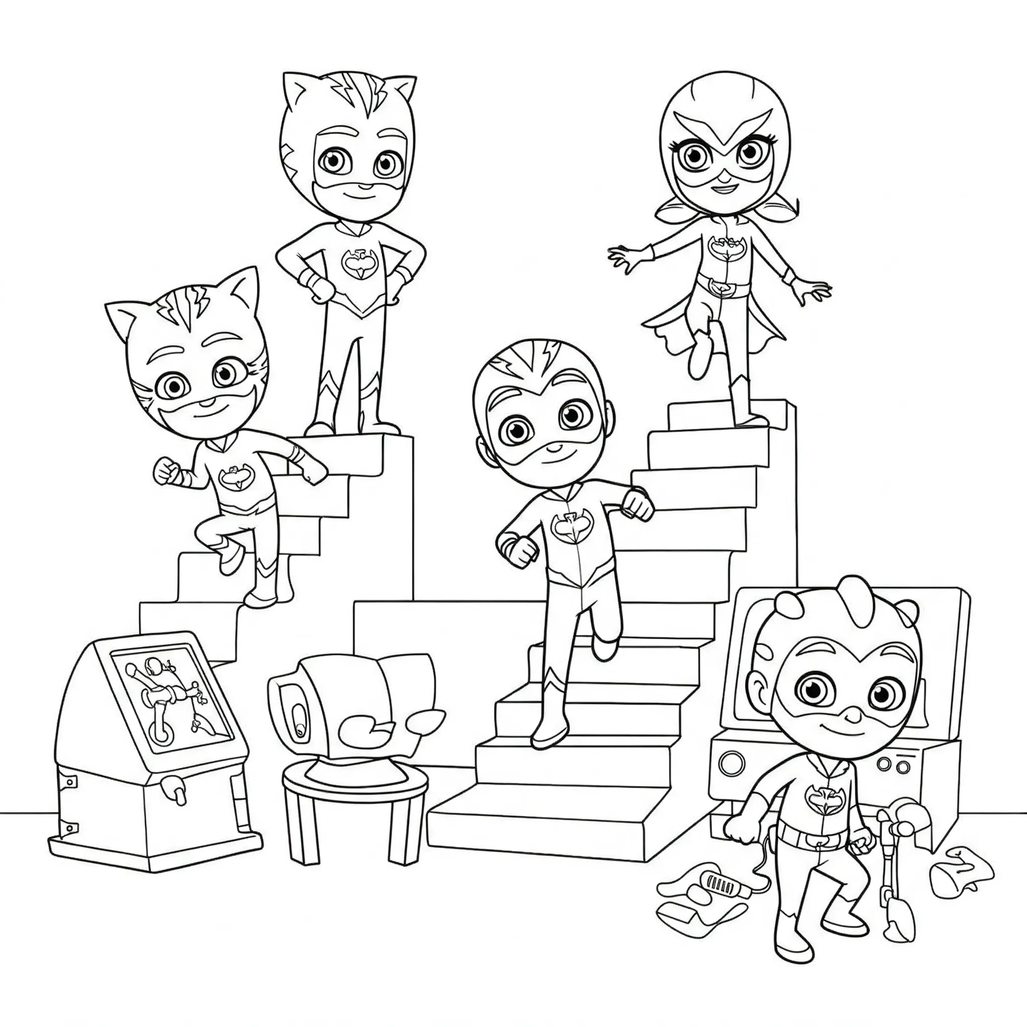 coloriage Le QG des Pyjamasques educatif pour enfant