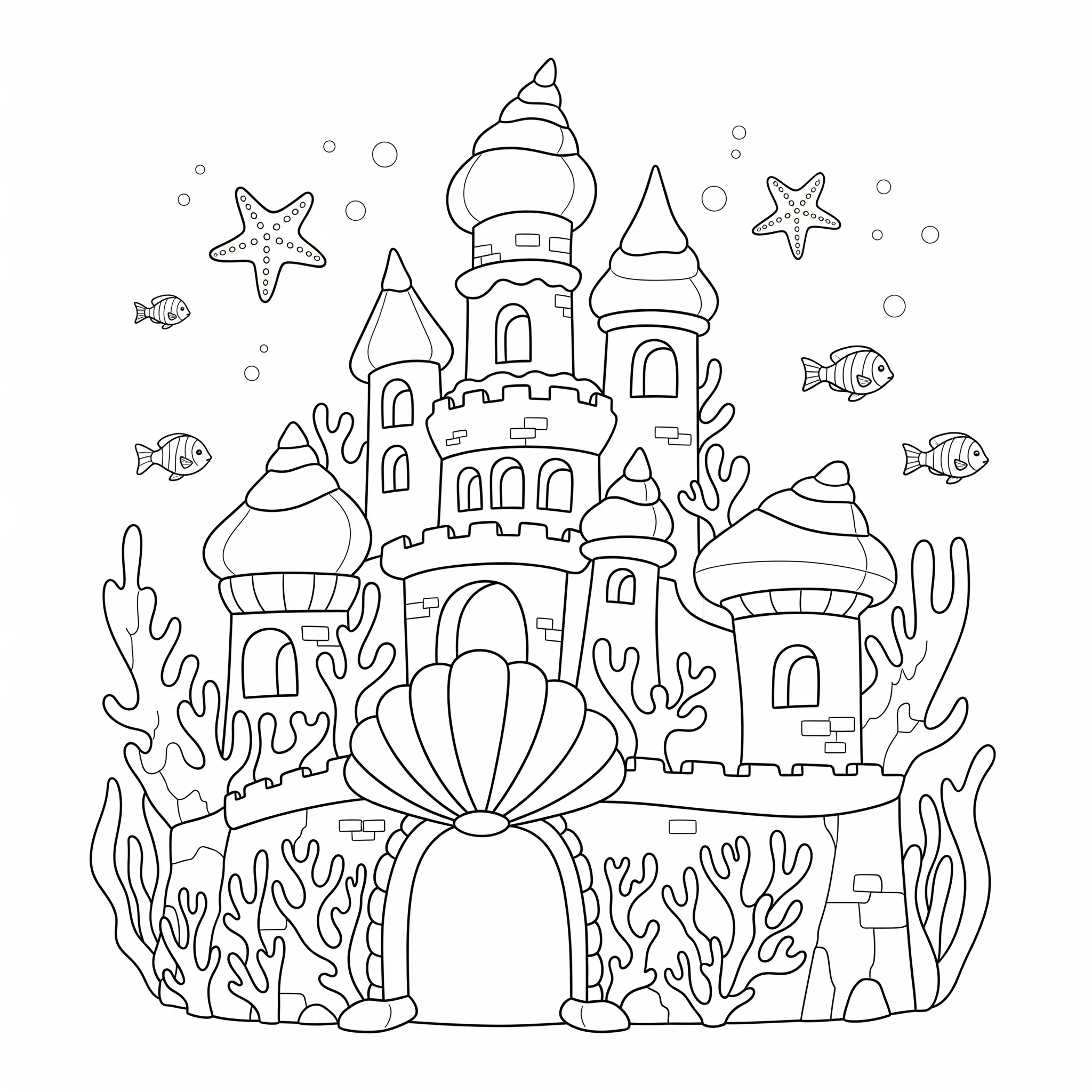 coloriage Le château de corail de Barbie sirène pour enfant de 6 ans