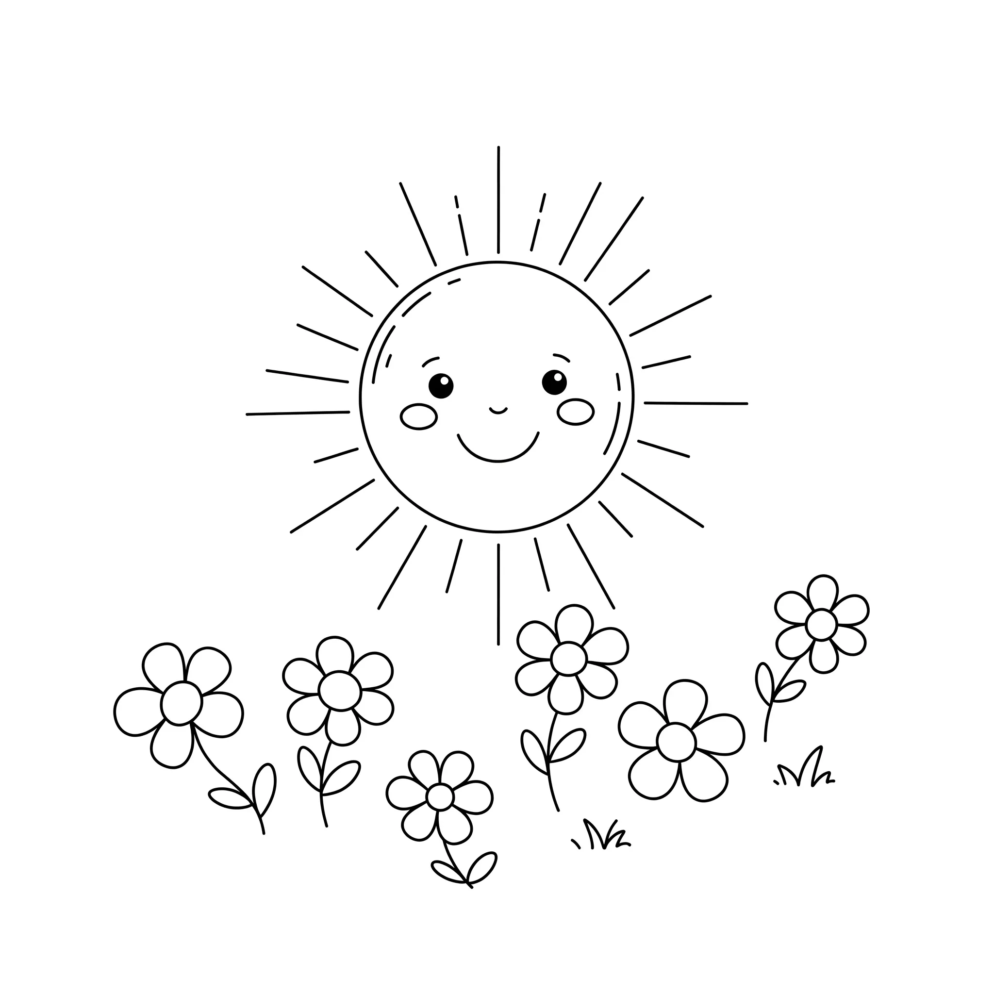 coloriage Le soleil et les fleurs à imprimer a4