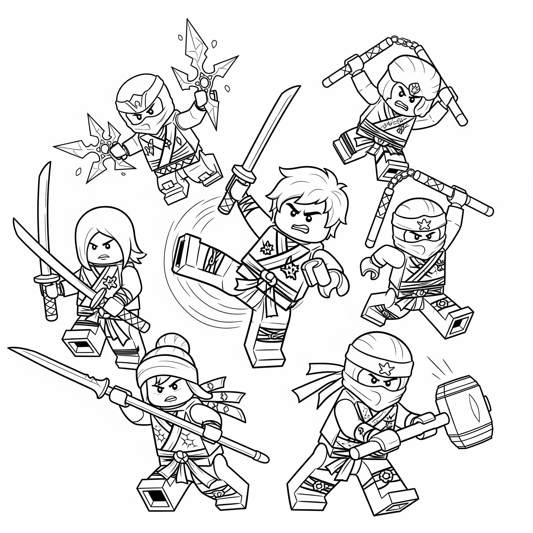 coloriage L’équipe Ninjago en action pour enfants a imprimer gratuit