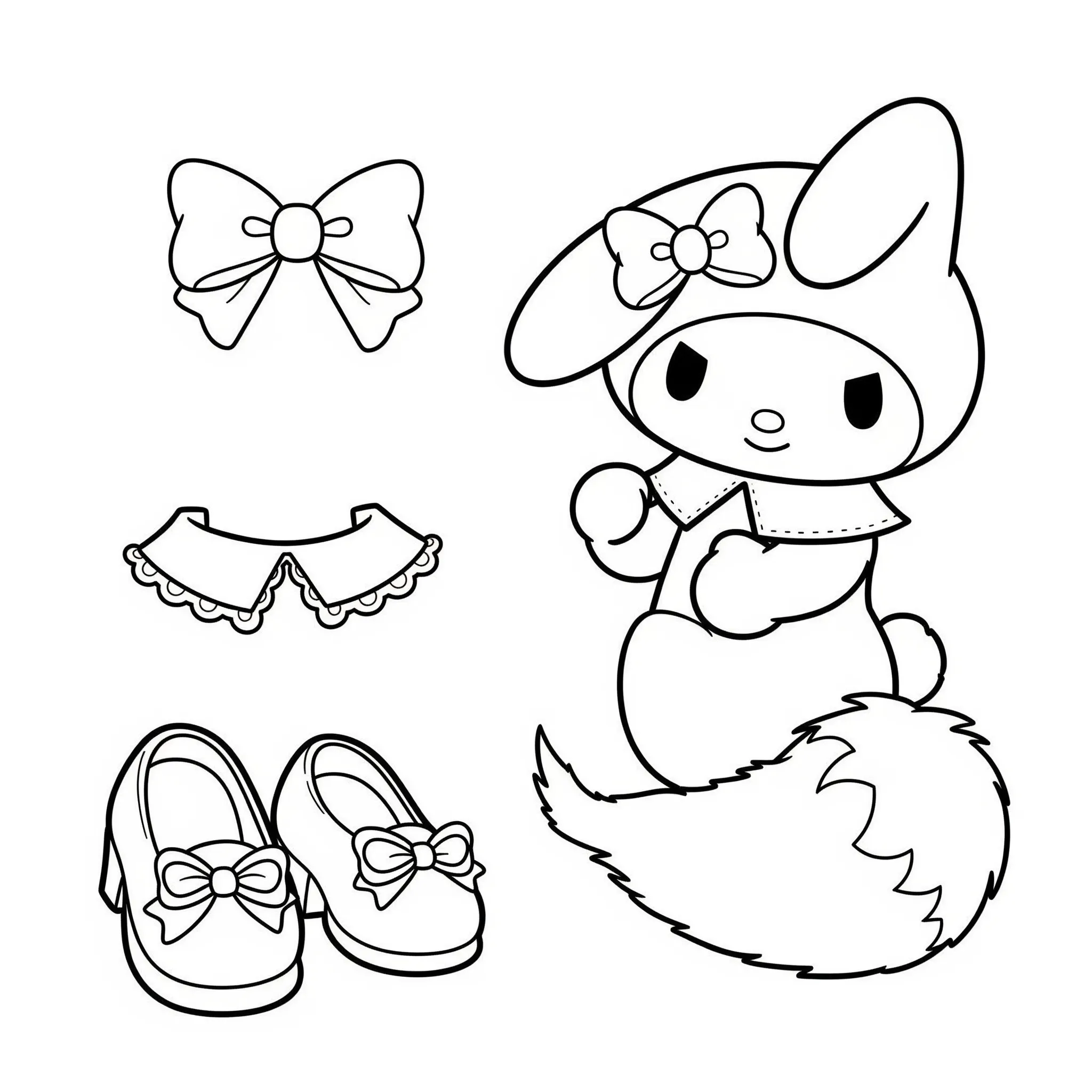 coloriage Les accessoires de My Melody pour enfants a imprimer gratuit