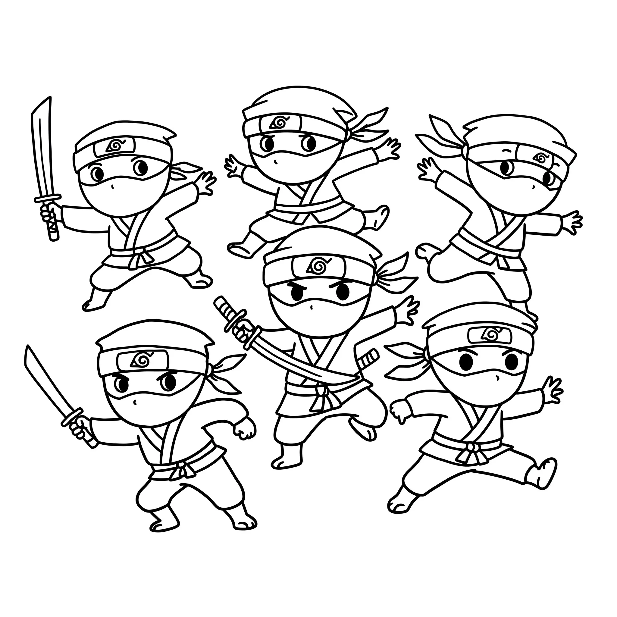 coloriage Les cinq ninjas ensemble a imprimer gratuitement