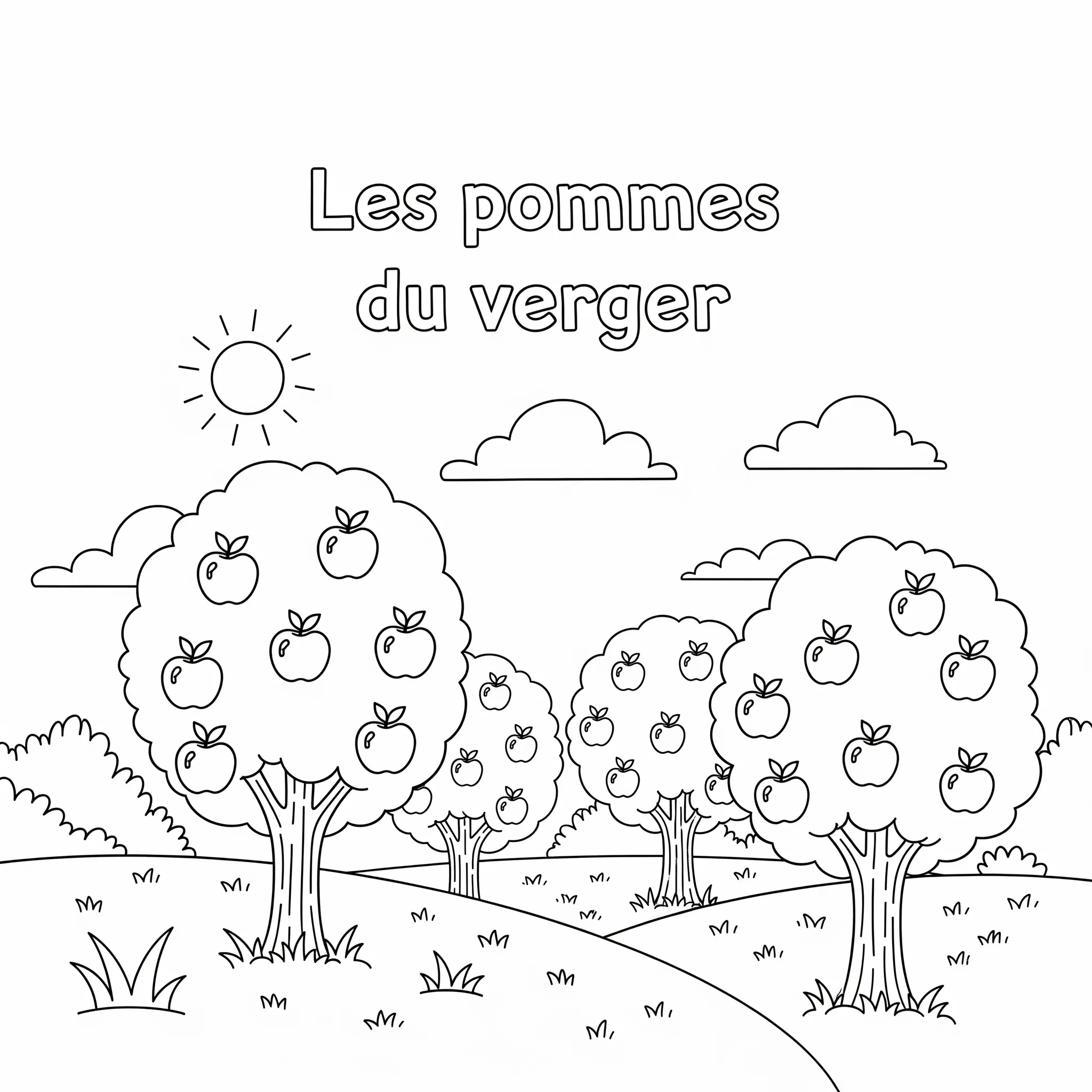 coloriage Les pommes du verger pour enfants a imprimer gratuit