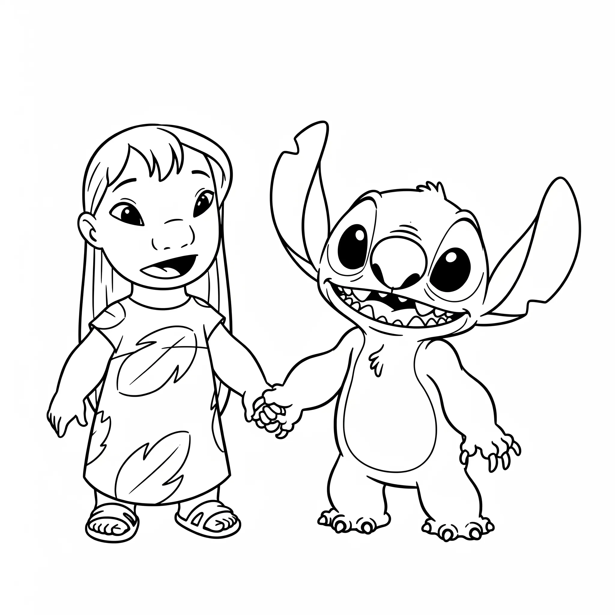 coloriage Lilo et Stitch se tenant la main à imprimer gratuit