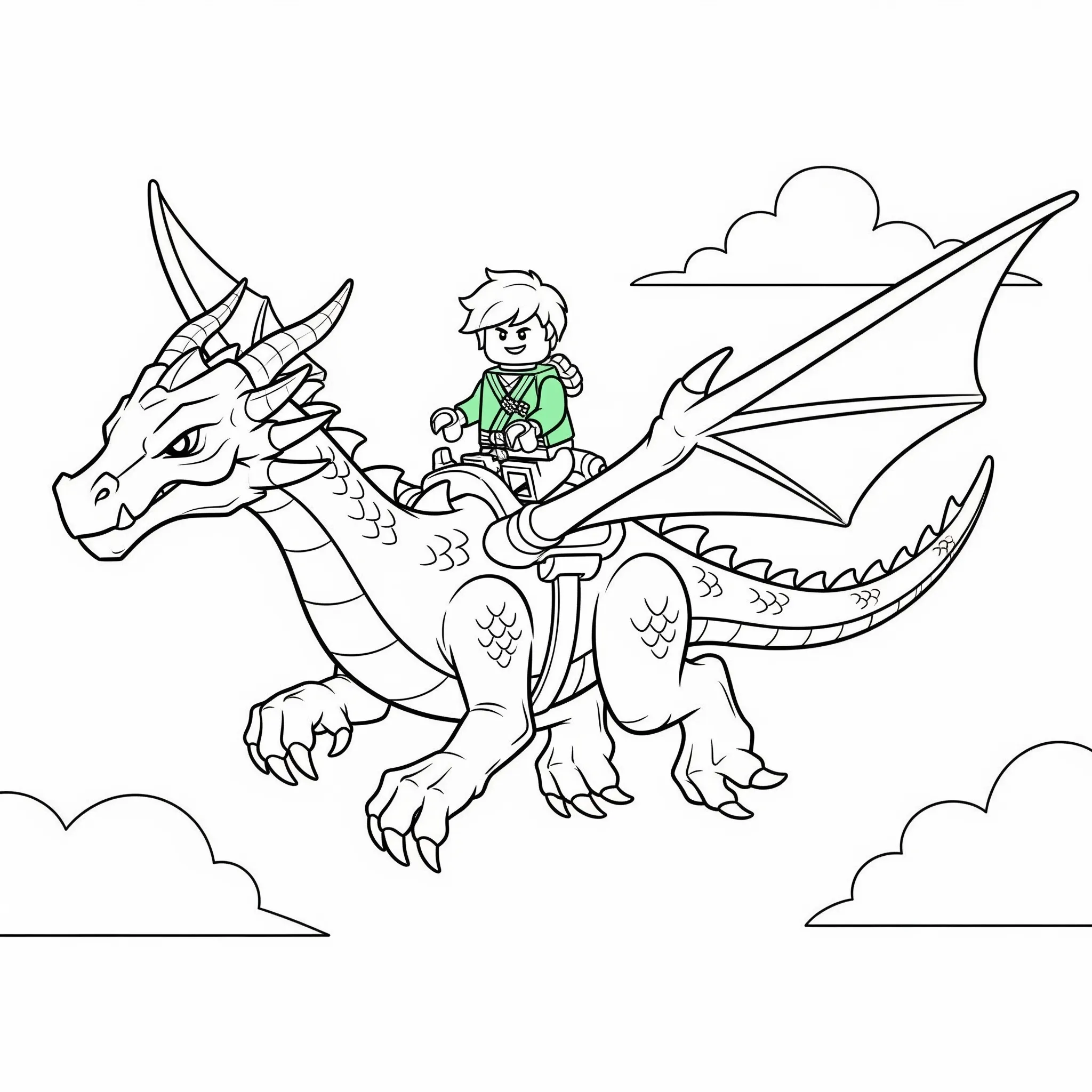 coloriage Lloyd et le dragon d’or pour enfant de 6 ans