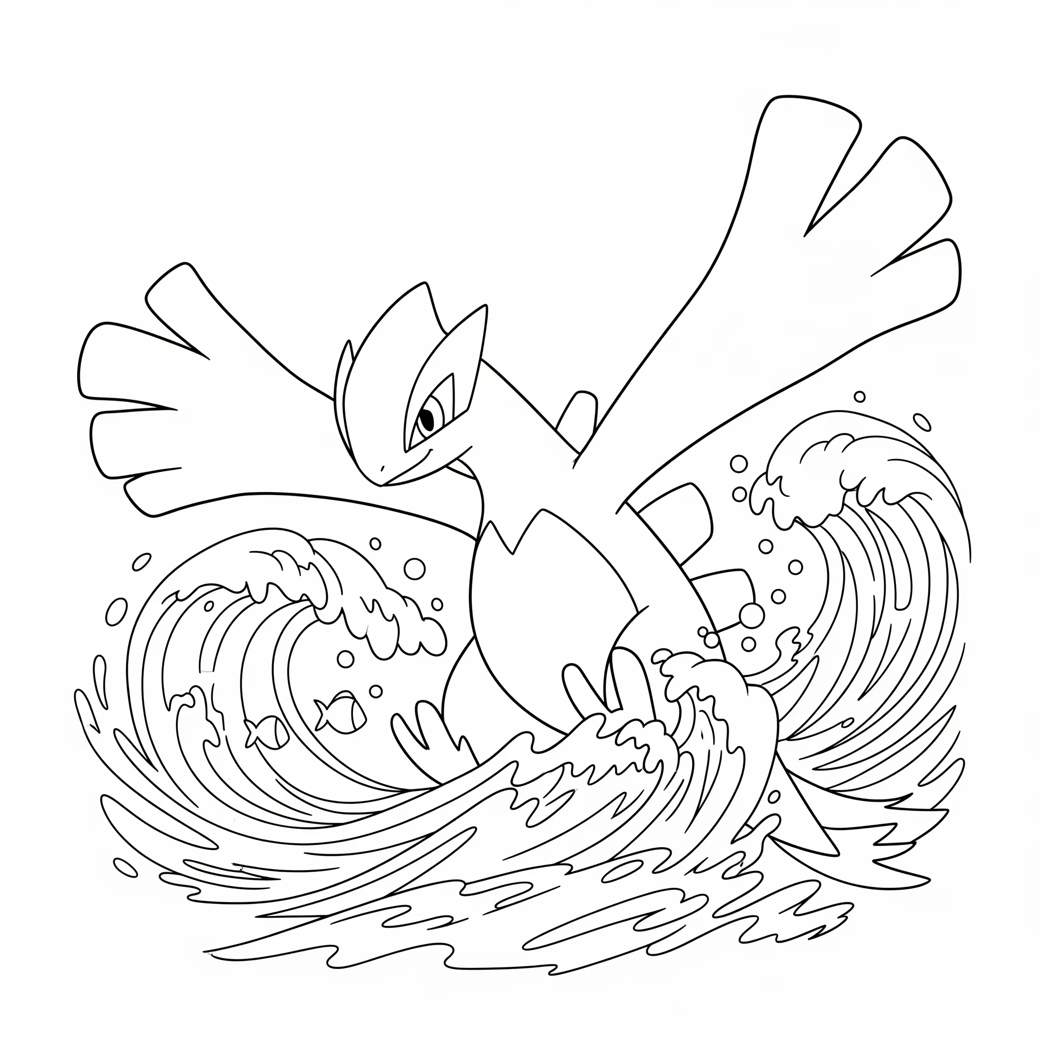 coloriage Lugia dans les vagues gratuit pour enfants