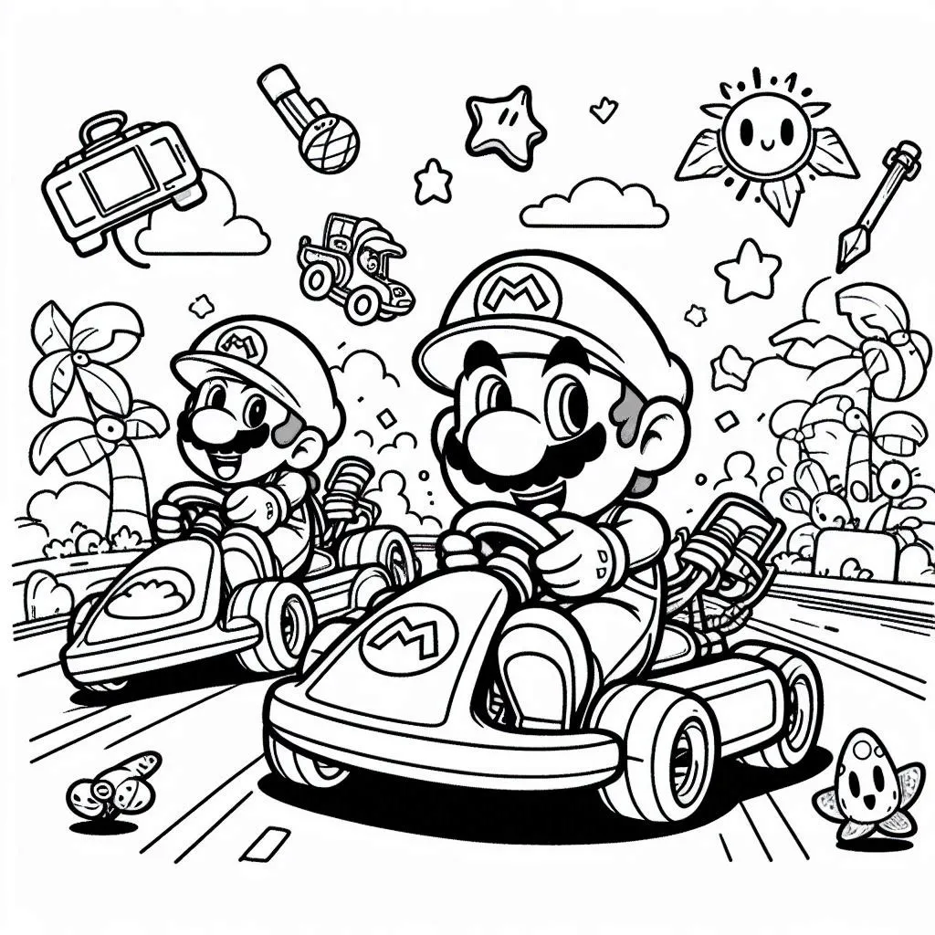 coloriage Mario Kart pour enfant de 4 ans