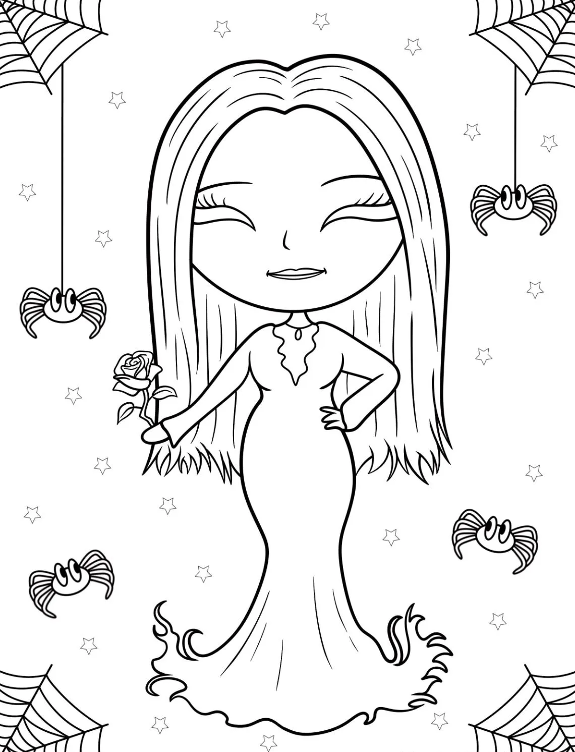 coloriage Mercredi Addams et apprentissage