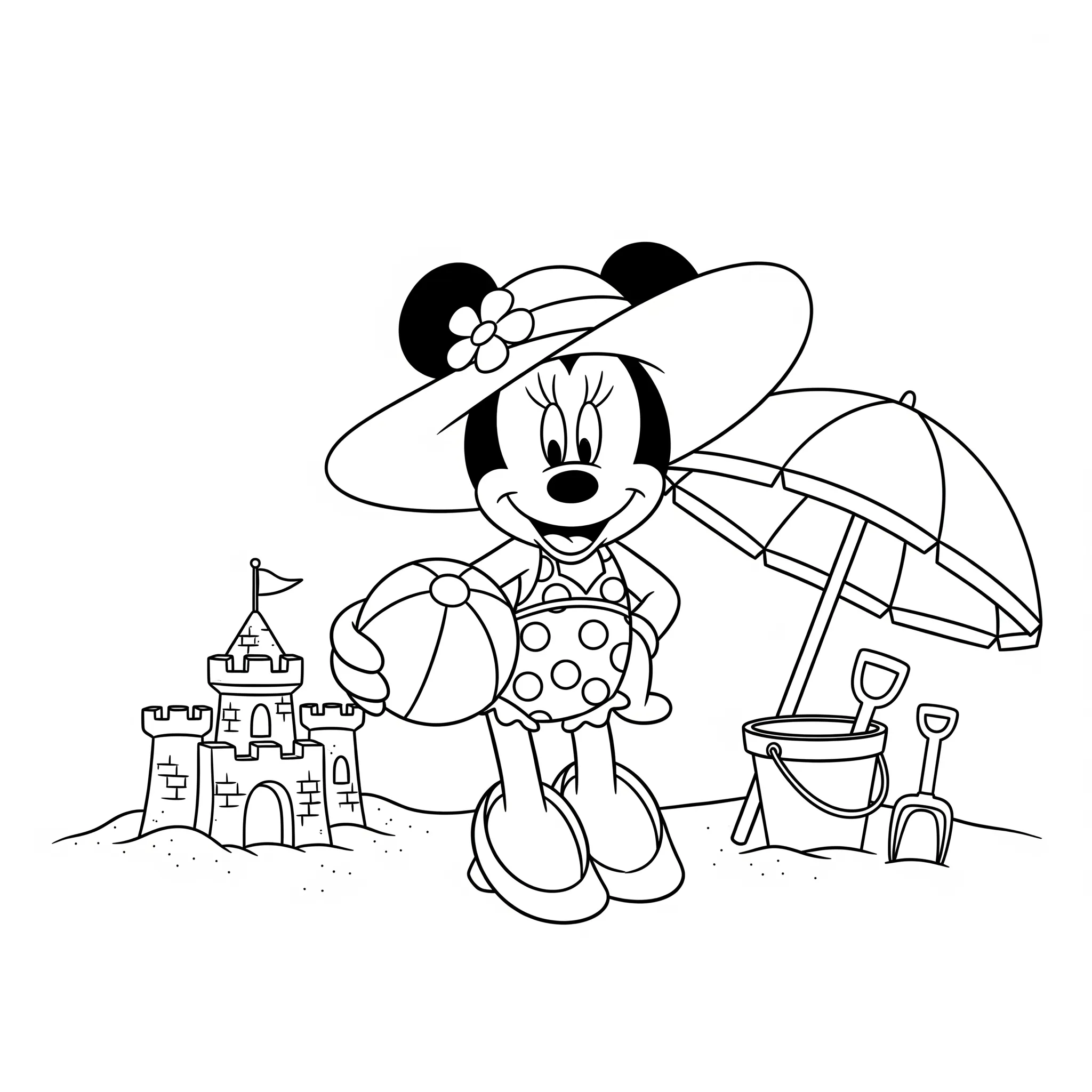 coloriage Minnie à la plage a imprimer gratuit