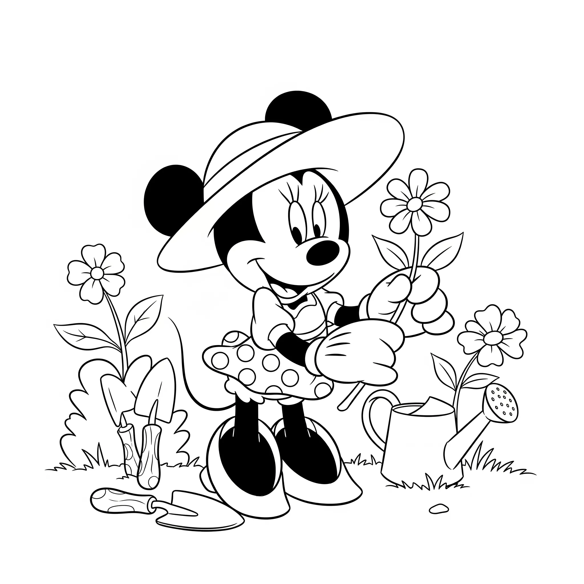 coloriage Minnie jardinant pour enfant de 8 ans