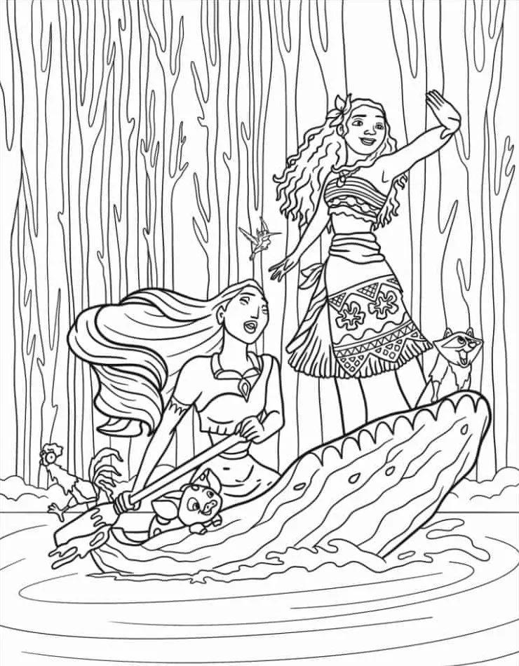 coloriage Pocahontas a imprimer pour enfant de 4 ans