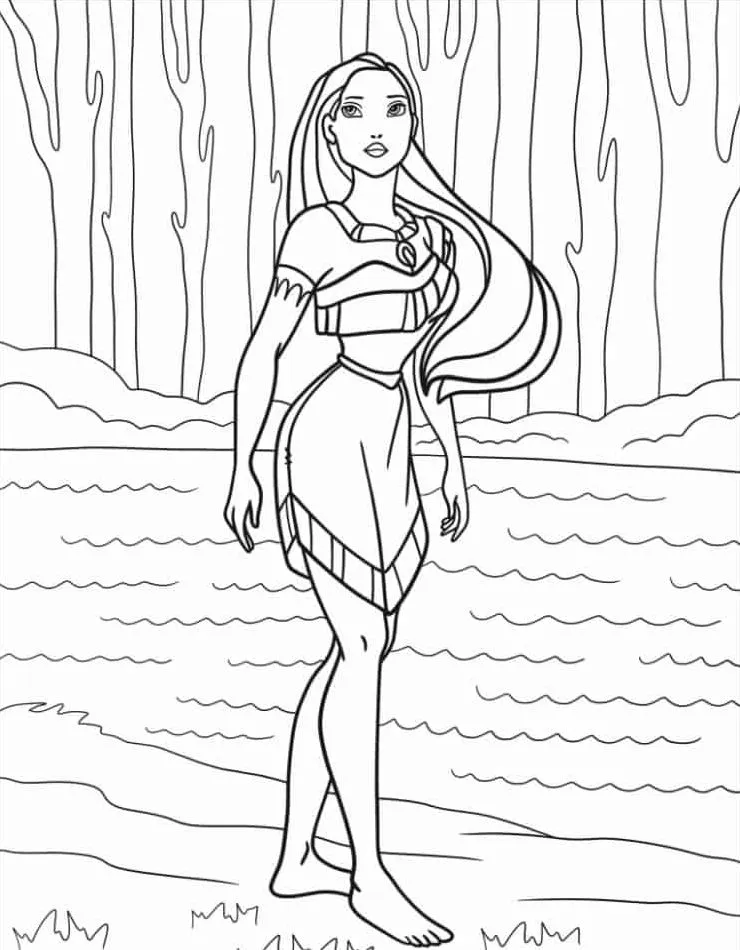 image de coloriage Pocahontas pour enfant